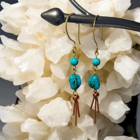 Boucles d’oreilles en laiton, cuivre et howlite turquoise