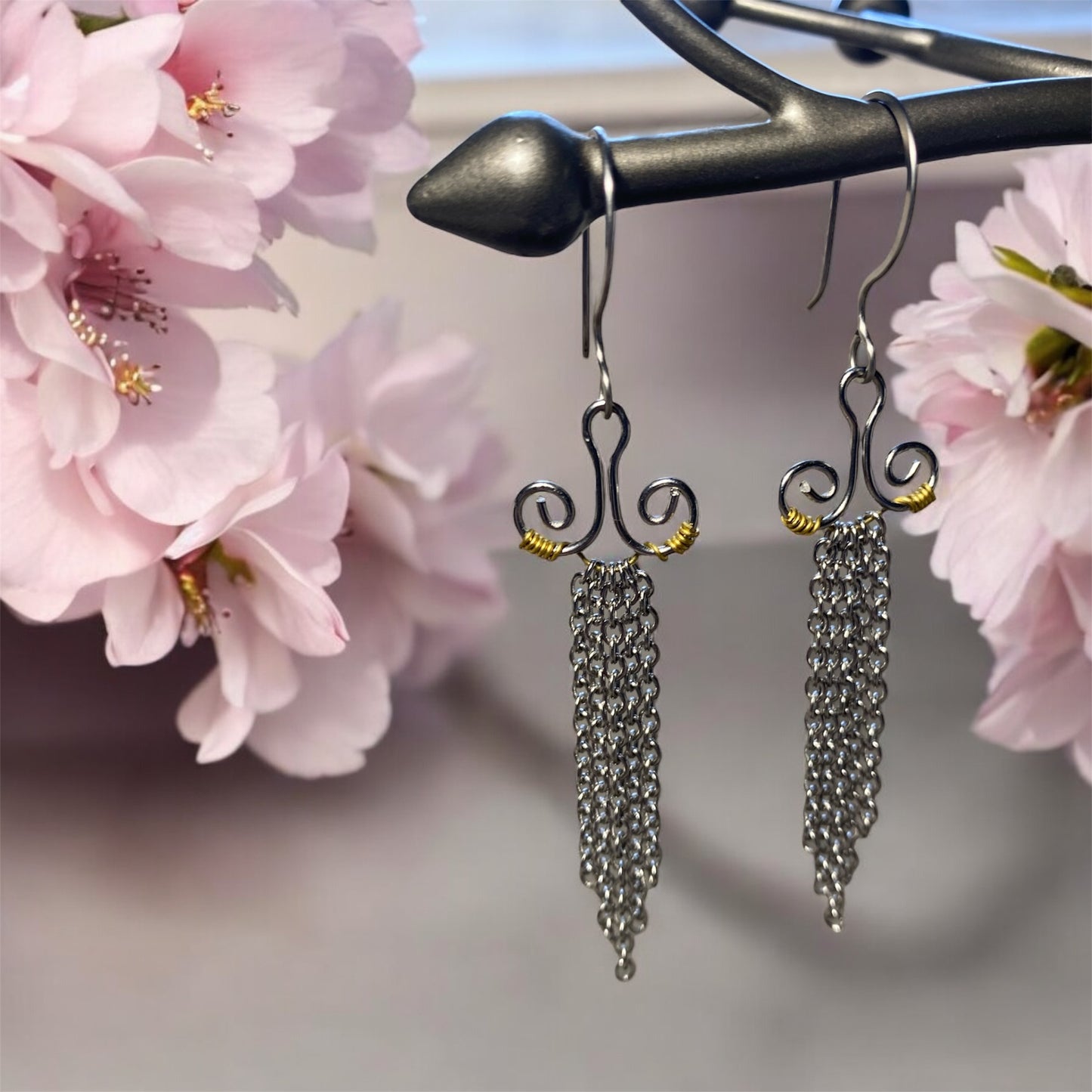 Boucles d’oreilles pendantes en acier inoxydable et laiton