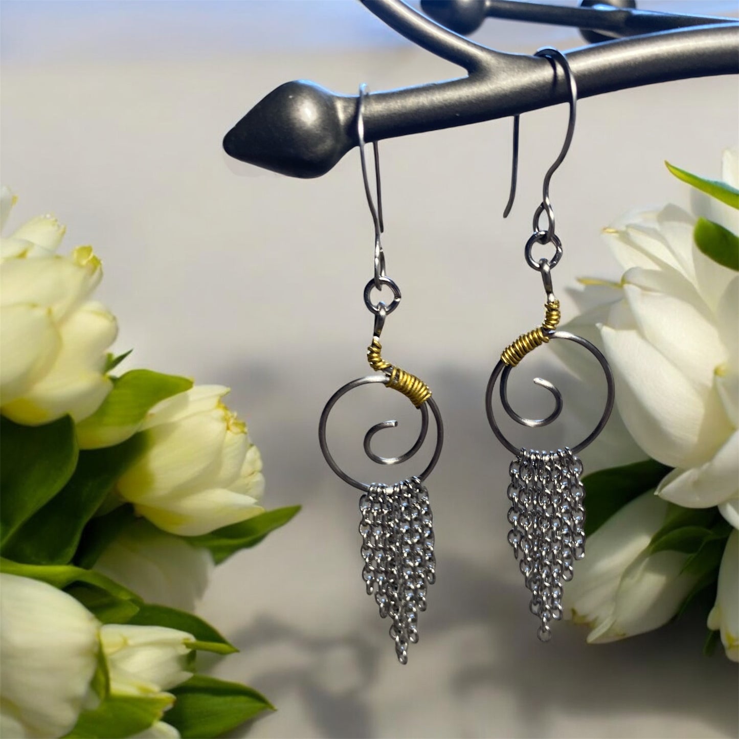 Boucles d’oreilles pendantes en acier inoxydable et laiton