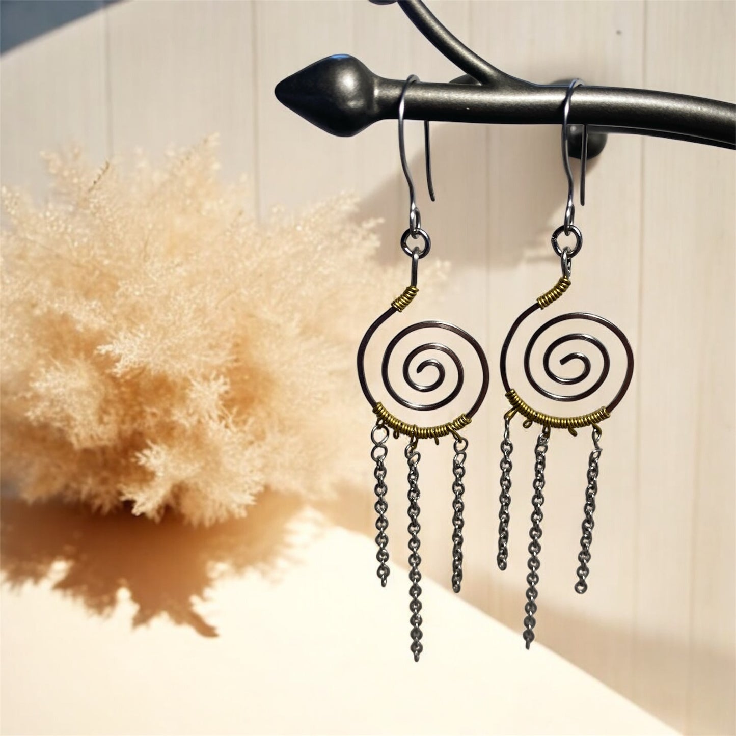 Boucles d’oreilles pendantes en acier inoxydable et laiton